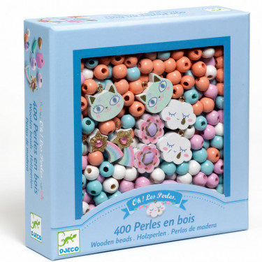 400 Perles en bois "Arc-en-ciel" DJECO 9823
