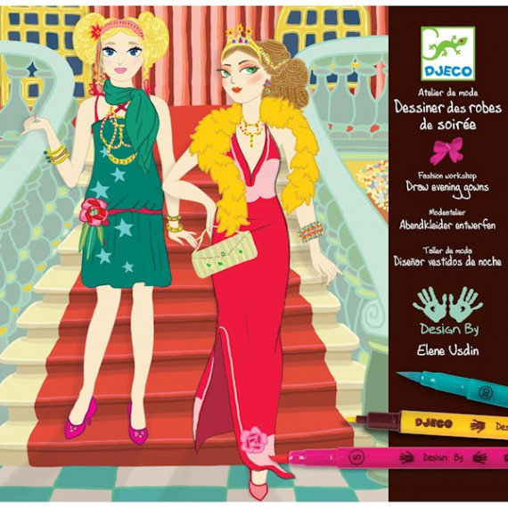 Coffret Dessiner des robes de soirée, Atelier de mode DJECO DJO8732 Coffret Dessiner des robes de soirée, Atelier de mode DJECO DJO8732