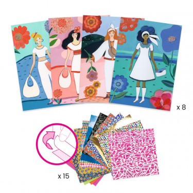 "Tendance WAX" 8 cartes avec collages motifs DJECO 9307