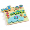 Puzz & Roll Bariolo, puzzle d'encastrement en bois et jouet à pousser DJECO 1081