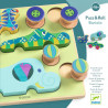 Puzz & Roll Bariolo, puzzle d'encastrement en bois et jouet à pousser DJECO 1081