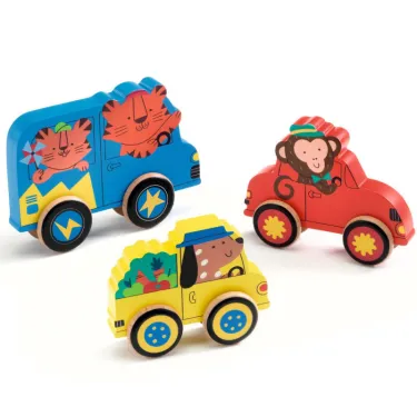Puzz & Roll Color, puzzle d'encastrement en bois et jouet à pousser DJECO 1079