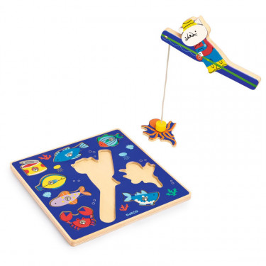 Puzz & Fish Color, puzzle d'encastrement en bois et jeu de pêche aimanté DJECO 1080
