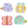 Ensemble de quatre pièces colorées en forme d’insectes et animaux en papier/peinture pour enfants, dont une licorne, une coccinelle, une papillon et une tortue, doigt magique.