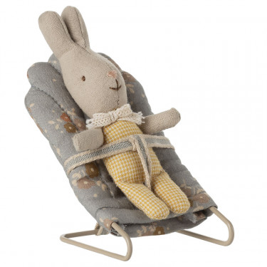 Siège transat pour bébé souris et lapins Maileg - Tissu fleuri bleu