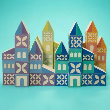 Cubes de construction en bois Uncle Goose - 80 pièces - Village Gosling Square