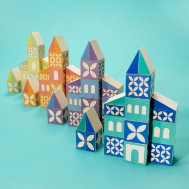 Cubes de construction en bois Uncle Goose - 80 pièces - Village Gosling Square