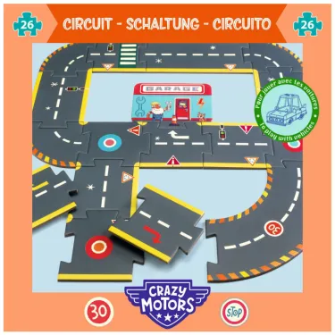 Circuit de routes Crazy Motors 26 pcs DJECO 5498