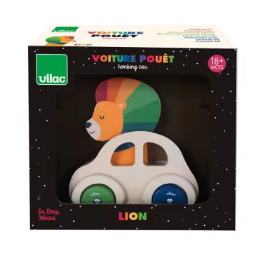Voiture Pouêt Klaxon Le lion - Jouet d'éveil en bois Andy Westface pour VILAC 7426Y