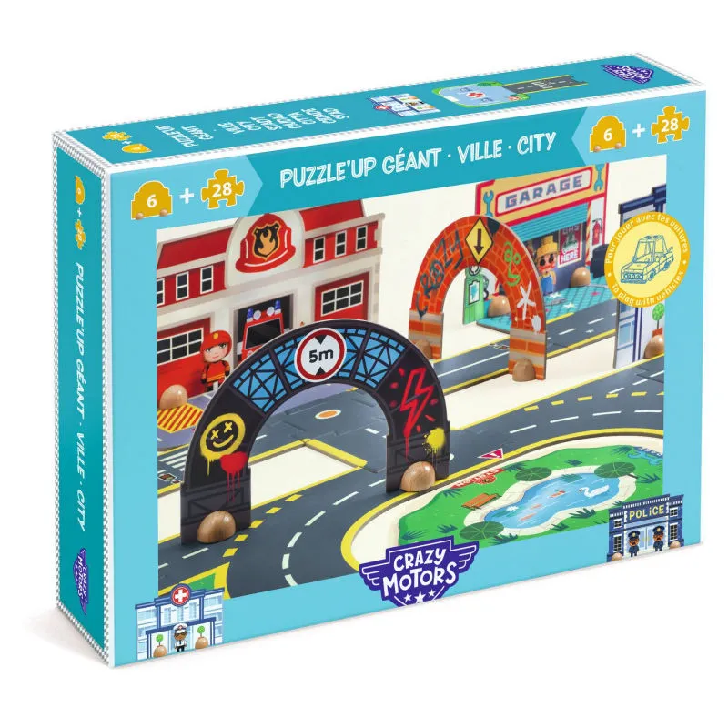 Circuit de routes Puzzle Up géant Crazy Motors 28 pcs DJECO 5499 - City Ville