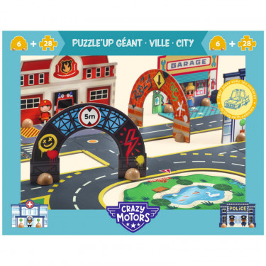 Circuit de routes Puzzle Up géant Crazy Motors 28 pcs DJECO 5499 - City Ville