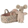 Bébé souris dans son couffin Maileg - Rose