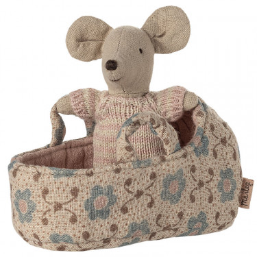Bébé souris dans son couffin Maileg - Rose