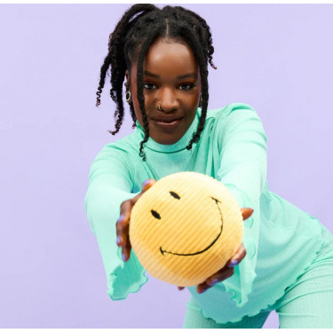 Peluche Smiley en velours côtelé 13cm - jaune