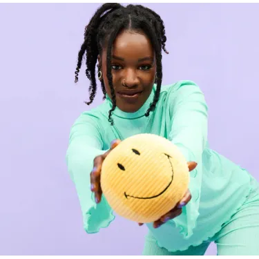 Peluche Smiley en velours côtelé 13cm - jaune