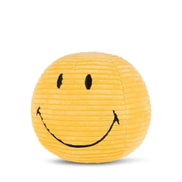 Peluche Smiley en velours côtelé 13cm - jaune
