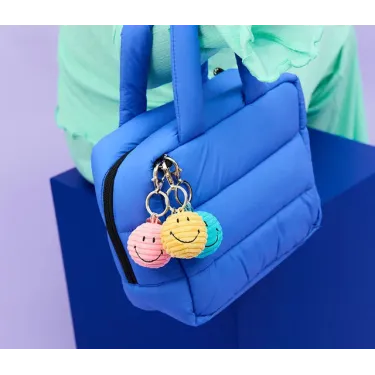 Porte-clefs Smiley en velours côtelé - rose
