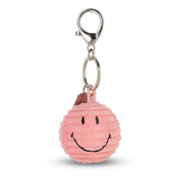 Porte-clefs Smiley en velours côtelé - rose