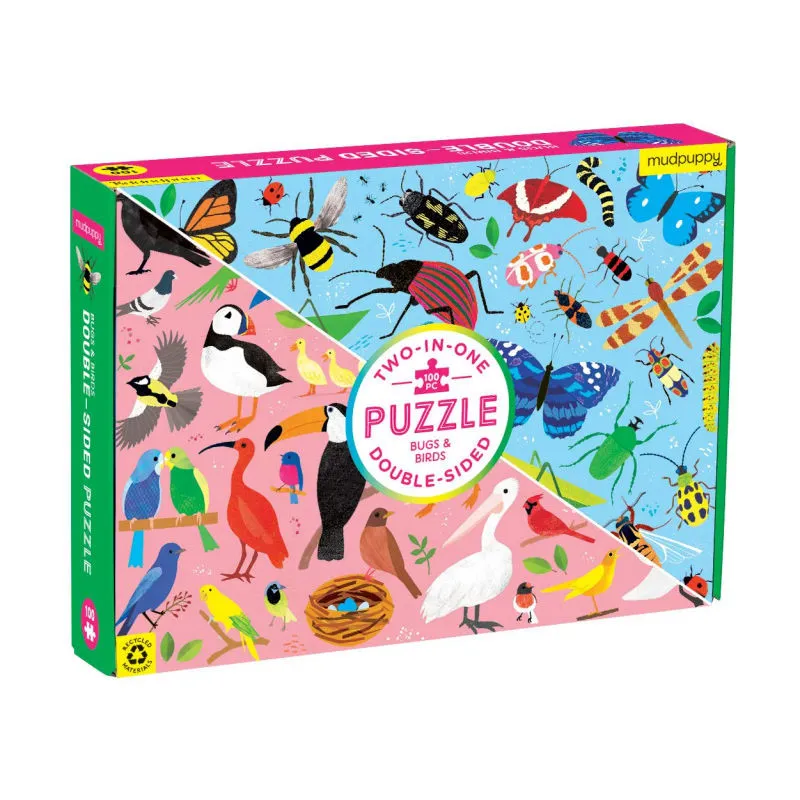 Puzzle double face 100 pcs "Insectes et oiseaux" Mudpuppy