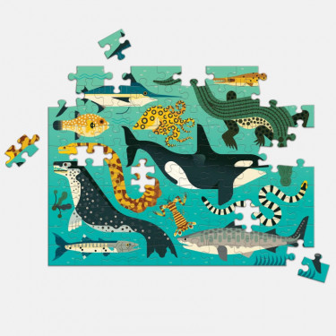 Puzzle double face 100 pcs "Prédateurs terrestres et marins" Mudpuppy