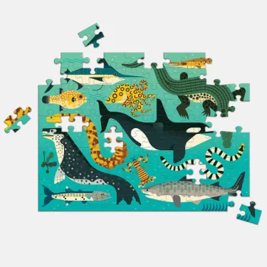 Puzzle double face 100 pcs "Prédateurs terrestres et marins" Mudpuppy