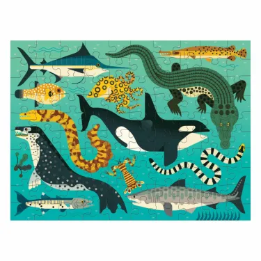 Puzzle double face 100 pcs "Prédateurs terrestres et marins" Mudpuppy