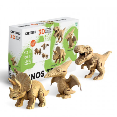 Dinos Trio - Puzzle sculpture 3D en carton - Cartonic