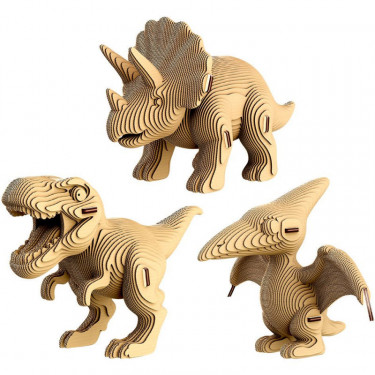 Dinos Trio - Puzzle sculpture 3D en carton - Cartonic