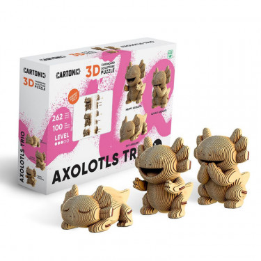 Axolotls Trio - Puzzle sculpture 3D en carton - Cartonic
