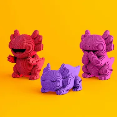 Axolotls Trio - Puzzle sculpture 3D en carton - Cartonic