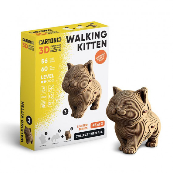 Chaton marchant - Puzzle sculpture 3D en carton - Cartonic