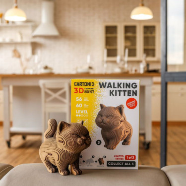 Chaton marchant - Puzzle sculpture 3D en carton - Cartonic