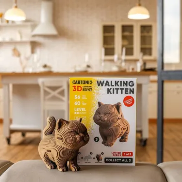 Chaton marchant - Puzzle sculpture 3D en carton - Cartonic