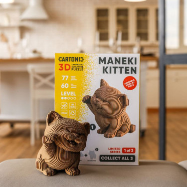 Chaton saluant - Puzzle sculpture 3D en carton - Cartonic
