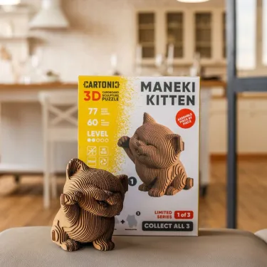Chaton saluant - Puzzle sculpture 3D en carton - Cartonic