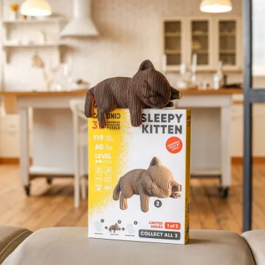 Chaton dormant - Puzzle sculpture 3D en carton - Cartonic
