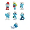 SCHTROUMPFS : 7 figurines plastoy bleues, costumes et accessoires variés, figurines de schtroumpfs posées.