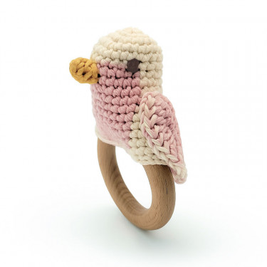 Anneau de dentition "Mésange rose" en crochet en coton bio The veggy toys