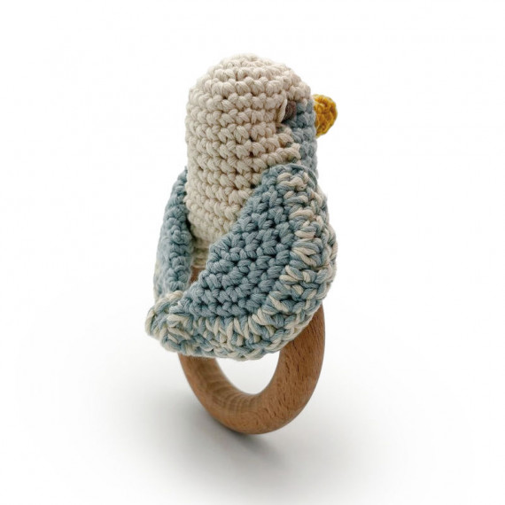 Anneau de dentition "Mésange bleue" en crochet en coton bio The veggy toys