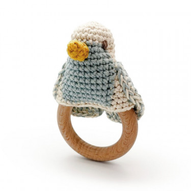 Anneau de dentition "Mésange bleue" en crochet en coton bio The veggy toys