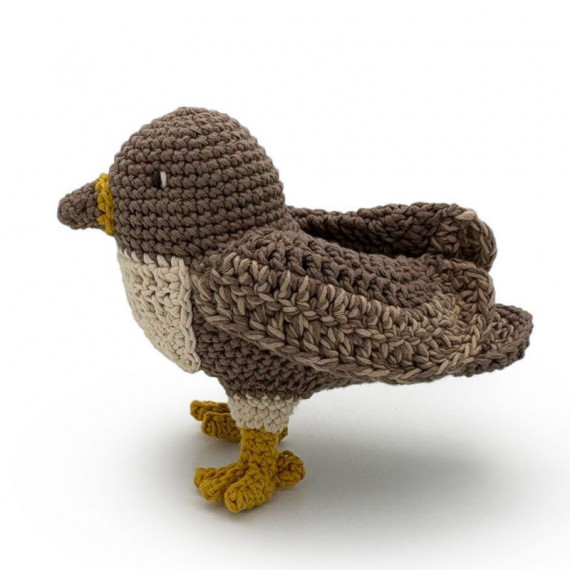 Hochet Oiseau marron en crochet en coton bio - Myum -The veggy toys