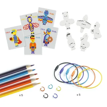 Porte-clés à fabriquer en plastique magique "Héros Pixel Art" DIY DJECO 79005