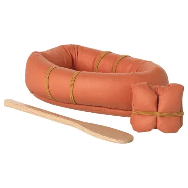 Bateau pneumatique pour souris Maileg avec gilet de sauvetage et pagaie en bois