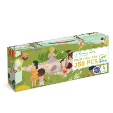 Puzzle de 350 pièces "A Summer's Day" DJECO 7689, boîtage illustré d’un parc estival avec enfants et pique-nique.