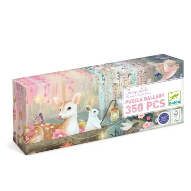 Puzzle 350 pcs Fairy Lake – Puzzle Gallery DJECO 7690, boite colorée avec cerf et souris dans un décor floral.