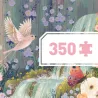 Puzzle de 350 pièces "Fairy Lake" de Djeco: paysage féerique avec cascade, fleurs violettes et papillons, faisceau pastel.