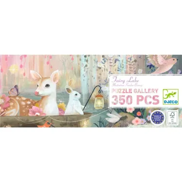 Puzzle de 350 pièces "Fairy Lake" Djeco 7690, illustration féérique avec faons dans un bateau.