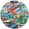 Puzzle d’observation “Les secrets de la mer” 200 pcs DJECO 7460 avec pieuvre rouge et vie marine colorée dans un cadre circulaire