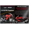 Alt text: Ensemble de construction Suzuki Hayabusa, maquette à assembler en 1:6 sur 1043 pièces, montrant deux motos rouges.