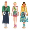 Trois figurines en outfits colorés de la collection La mode by Magali - Coffret atelier de mode DJECO 9336, style varié et audacieux.